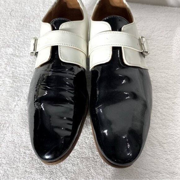 John Fluevog Two Tone Blk & Wht Patent Leather The Gateways Johnston Monkstrap 8 - Picture 3 of 15